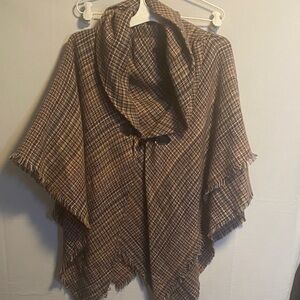 Plaid Brown Women's Sweater Poncho